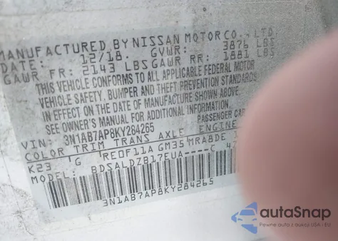 2019 Nissan Sentra Sv from USA, damaged, VIN 3N1AB7AP8KY284265